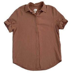 Aritzia Wilfred Free Organic Cotton Muslin Gauze Button Down Blush Pink SZ XXS